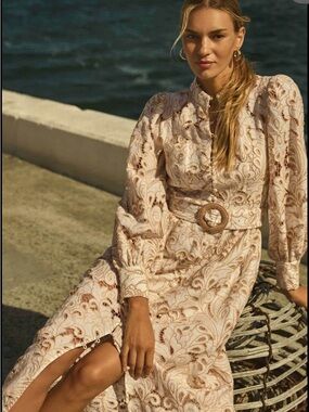 Ever New Cream Lace Long-Sleeve Maxi Dress with Statement Belt